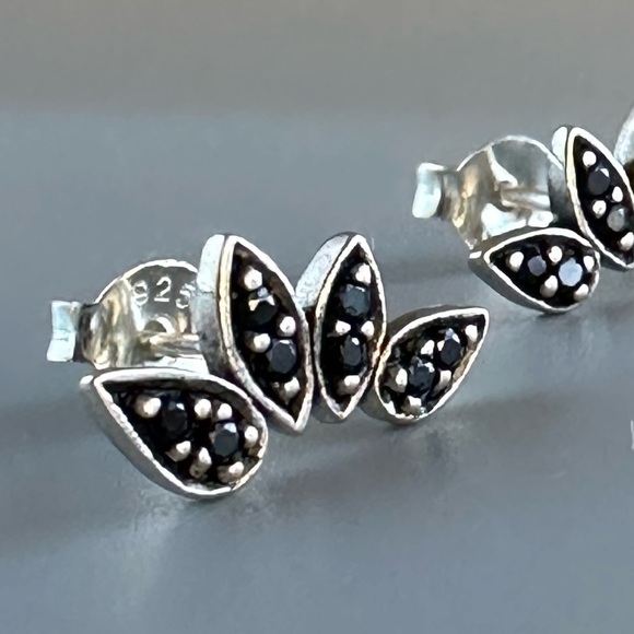 Sterling Silver Black Spinel Dainty Stud Earrings - Picture 6 of 7